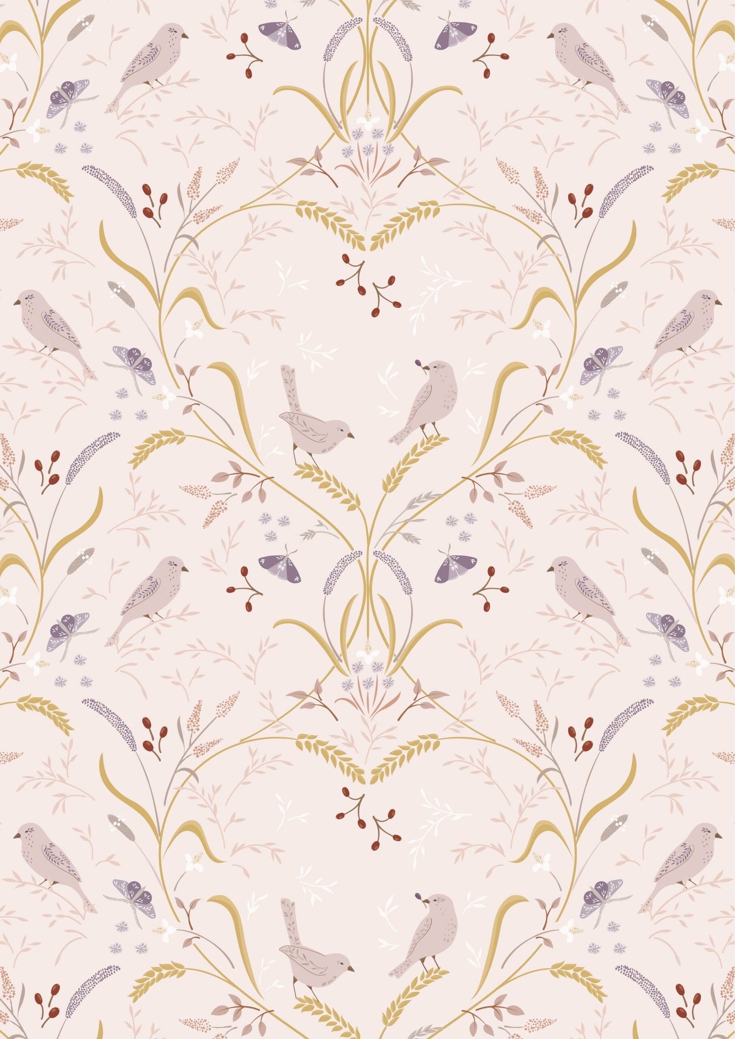 Lewis & Irene Meadowside Fabric Collection Bird By Bird on Ecru Pink Premium 100% Cotton Quilt Shop Quality Fabrics