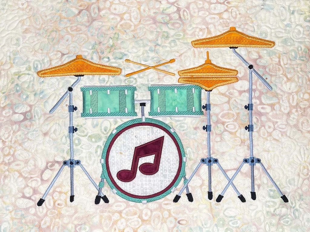 Fabric Confetti & Bruce Allen Designs Feel The Beat Quilt Machine Embroidery CD Finished Size: 54"x74" - BONUS SVG Files