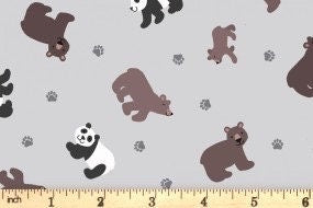 Lewis & Irene Small Things Wild Animals Fabric Collection Pandas and Bears on Light Grey Premium 100% Cotton Quilt Shop Quality Fabrics