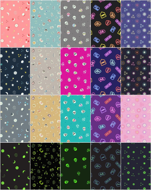 Lewis & Irene Small Things Glow Fabric Collection Glowing Neon Signs on Black Premium 100% Cotton Fabrics