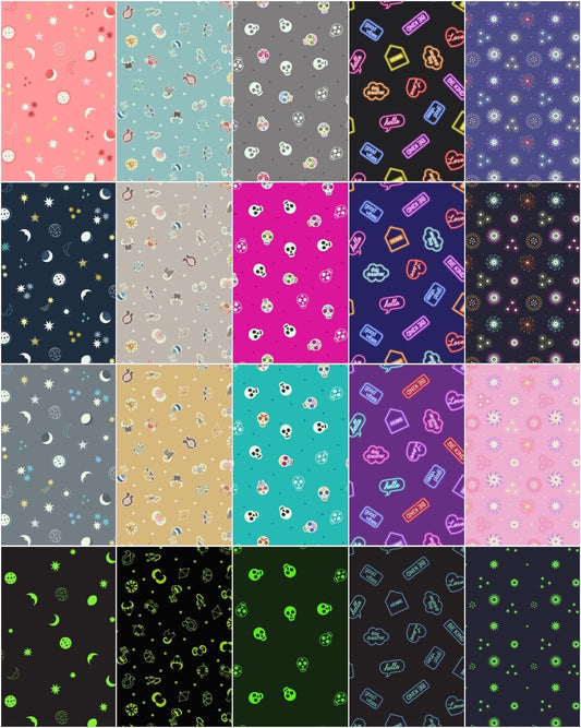 GLOWING FABRICS!! Lewis & Irene Small Things Glow Fabric Collection Glowing Star Signs on Mellow Ochre Premium 100% Cotton Fabrics