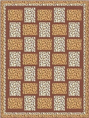 Fabric Cafe Sew Fast Quilt Pattern - Uses Only 3 Yards of Fabric Finished Size 44.5"x59.5"