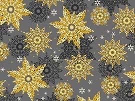 LAST BOLT! Quilting Treasures Celebrate The Season Fabric Collection Metallic Gold Snowflakes on Dark Grey Premium 100% Cotton Fabrics