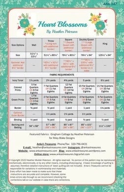 Anka's Treasures Heart Blossoms Quilt Pattern (5 Size Variations Per Pattern)