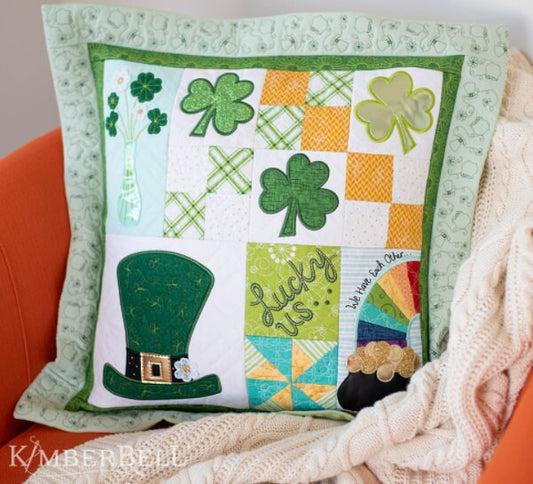 Kimberbell Lucky Us 22"x22" Pillow Fabric & Embellishment Kit (Optional Pillow Insert Sold Separately)