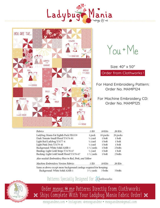 Meags & Me You + Me Machine Embroidery CD Finished Size: 40"x56"