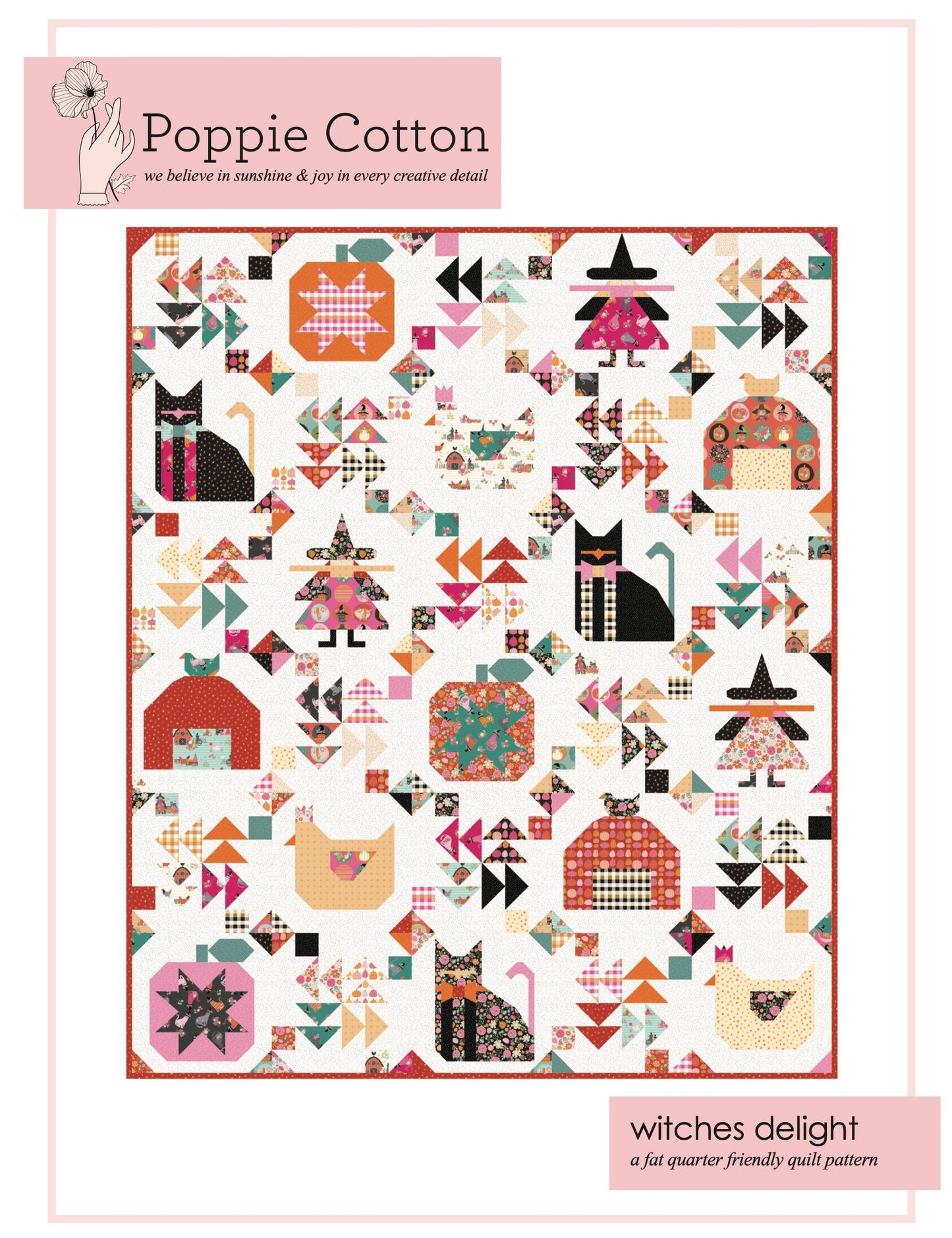 Poppie Cotton Witch's Delight Quilt Kit Featuring Poppie Cotton Kitty Loves Candy Fabrics Finished Size: 60"x72"