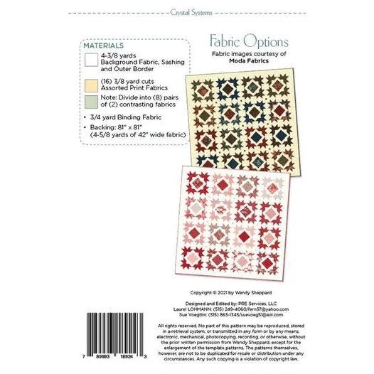 Wendy Sheppard Crystal Systems Quilt Pattern Finished Size: 73"x73"
