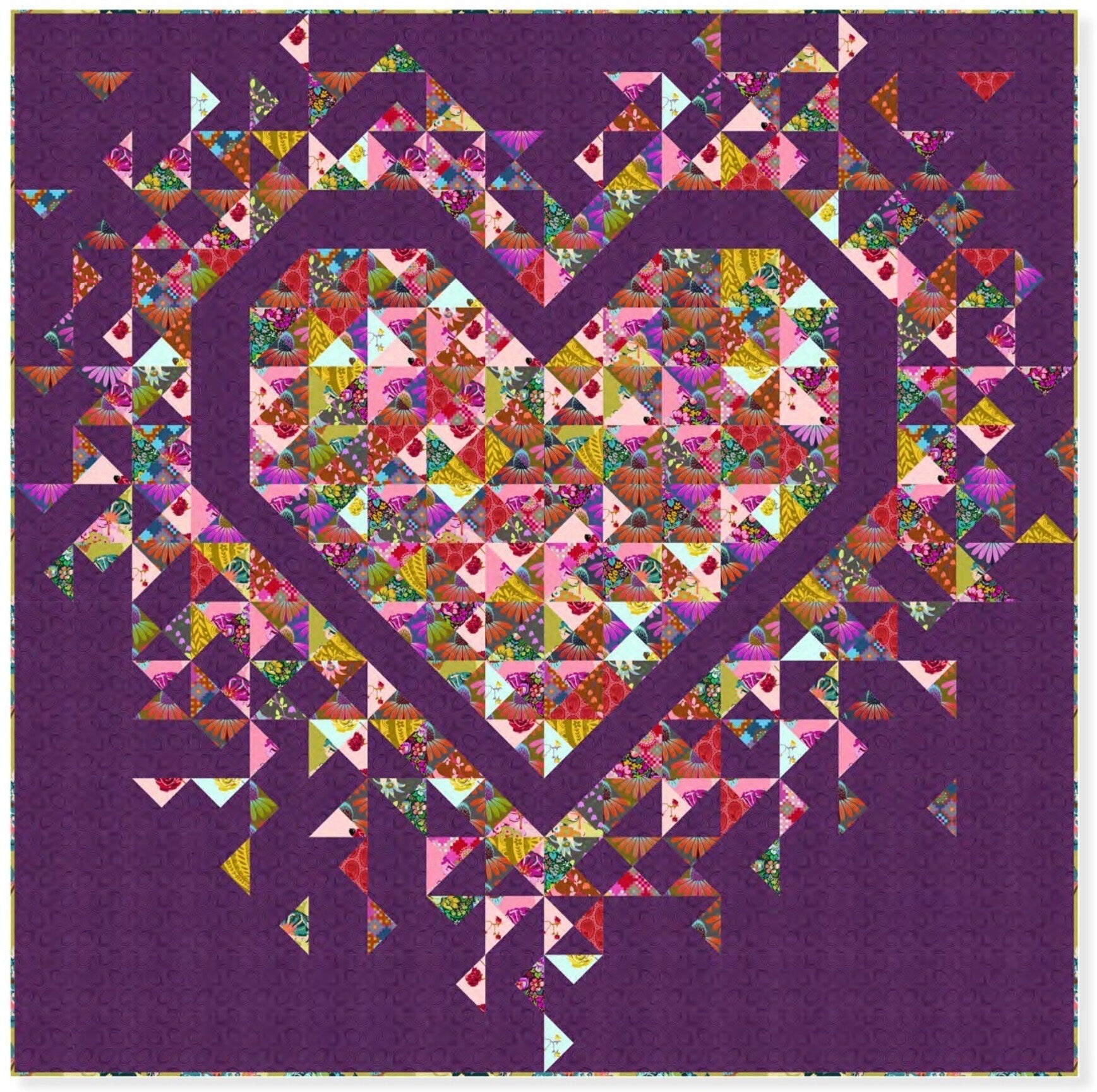 Slice of Pi Quilts Exploding Heart Quilt Pattern Finished Size: 72"x72"