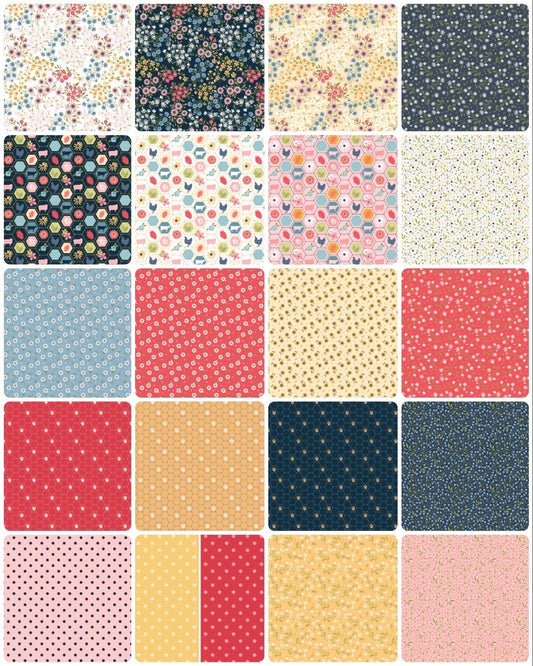 Poppie Cotton Sunshine & Chamomile Fabric Collection Tossed Daisies on Red Authentic Premium 100% Cotton Quilt Shop Quality Fabrics