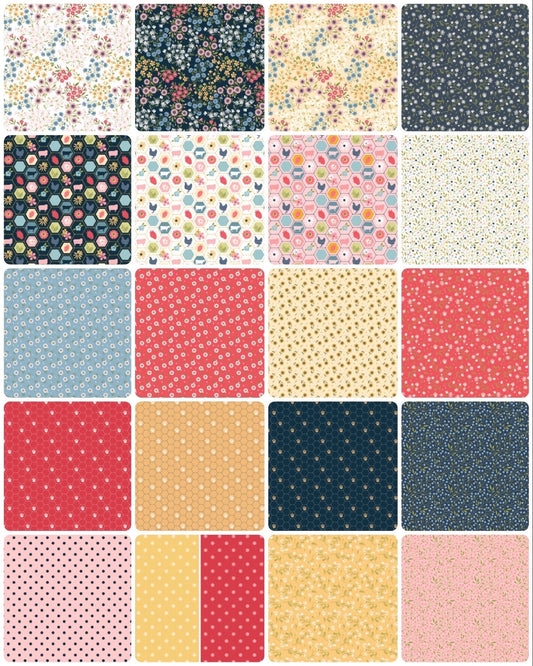 Poppie Cotton Sunshine & Chamomile Fabric Collection Sunshine Bouquet on Navy Premium 100% Cotton Quilt Shop Quality Fabrics