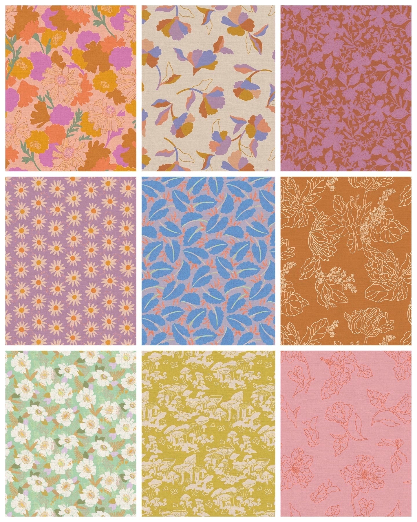 Paintbrush Studio Botanica Fabric Collection Lined Peony on Brown Premium 100% Cotton Quilt Shop Quality Fabrics