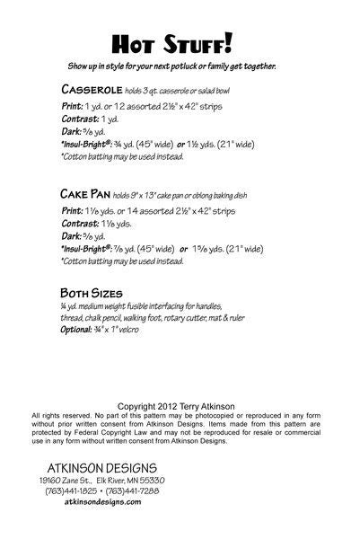 Atkinson Designs Hot Stuff Carrier Pattern (2 Size Variations Per Pattern)