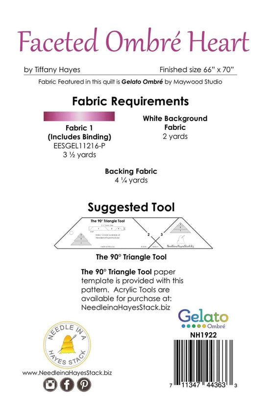 Needle in a Hayes Stack Faceted Ombré Heart Quilt Pattern Finished Size: 66"x70"