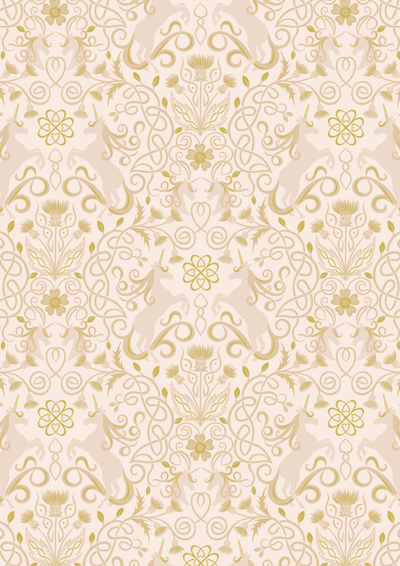 Lewis & Irene Celtic Fairies Fabric Collection Gold Metallic Unicorns on Cream Premium 100% Cotton Quilt Shop Quality Fabrics