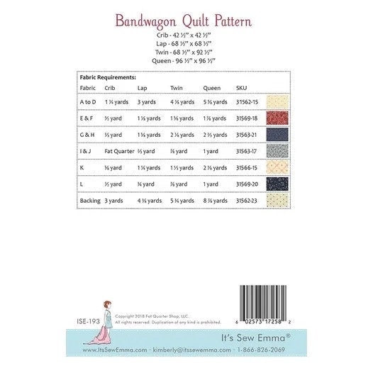 It's Sew Emma Bandwagon Quilt Pattern -4 Size Variations Per Pattern