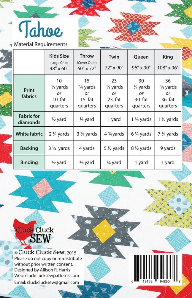 Cluck Cluck Sew Tahoe Quilt Pattern (5 Size Variations Per Pattern)