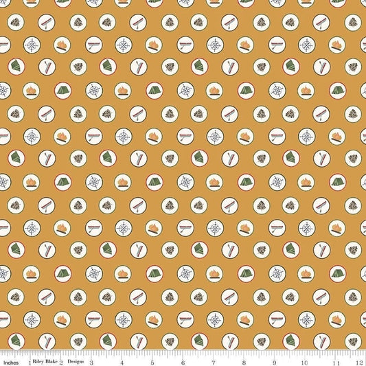 Riley Blake Love You S'more Fabric Collection Badges on Gold Premium 100% Cotton Quilt Shop Quality Fabrics