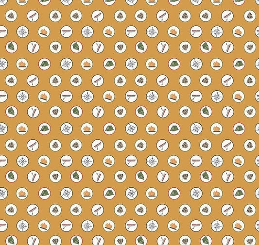 Riley Blake Love You S'more Fabric Collection Badges on Gold Premium 100% Cotton Quilt Shop Quality Fabrics