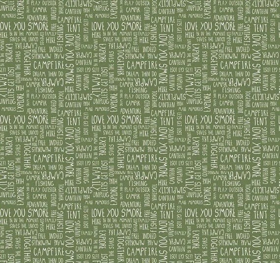 Riley Blake Love You S'more Fabric Collection Text on Olive Premium 100% Cotton Quilt Shop Quality Fabrics