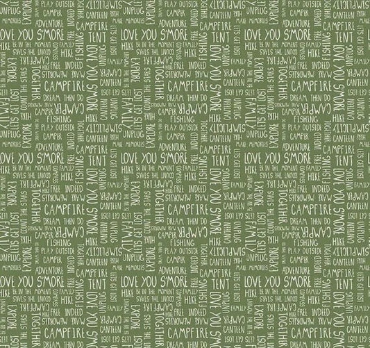 Riley Blake Love You S'more Fabric Collection Text on Olive Premium 100% Cotton Quilt Shop Quality Fabrics