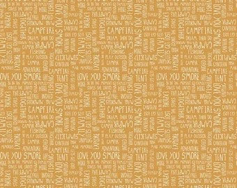 Riley Blake Love You S'more Fabric Collection Text on Gold Premium 100% Cotton Quilt Shop Quality Fabrics