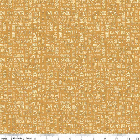Riley Blake Love You S'more Fabric Collection Text on Gold Premium 100% Cotton Quilt Shop Quality Fabrics
