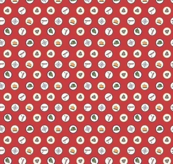 Riley Blake Love You S'more Fabric Collection Badges on Red Premium 100% Cotton Quilt Shop Quality Fabrics
