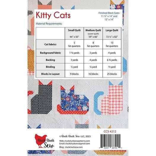 Cluck Cluck Sew Kitty Cats Quilt Pattern (3 Size Variations Per Pattern)