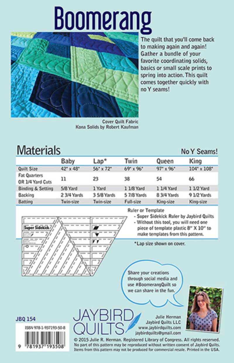 Jaybird Quilt Boomerang Quilt Pattern (5 Size Variations Per Pattern)