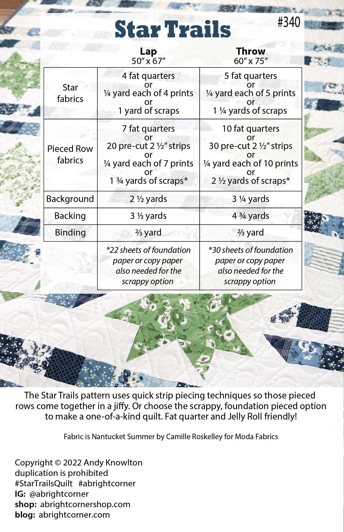 A Bright Corner Star Trails Quilt Pattern (2 Size Variations Per Pattern)