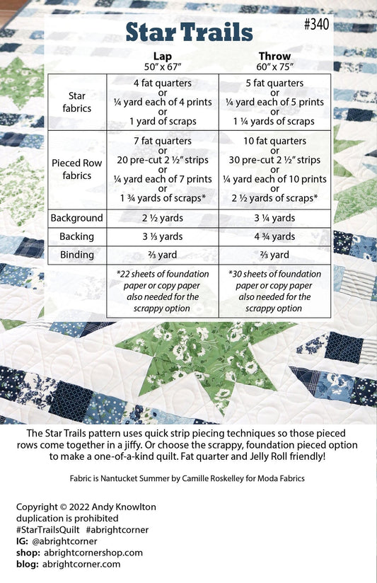 A Bright Corner Star Trails Quilt Pattern (2 Size Variations Per Pattern)