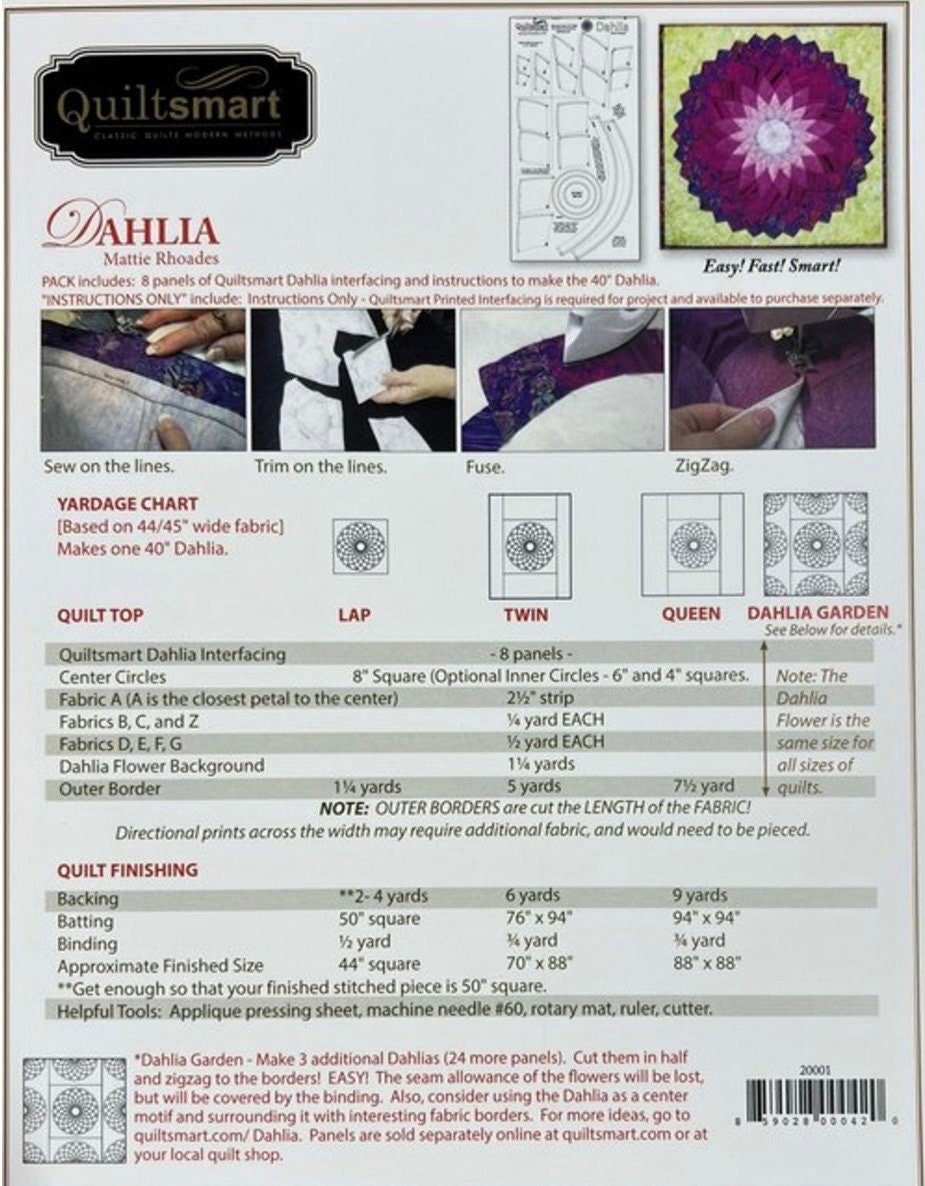 Quiltsmart Dahila Quilt Printed Interfacing Pack & Pattern Pack