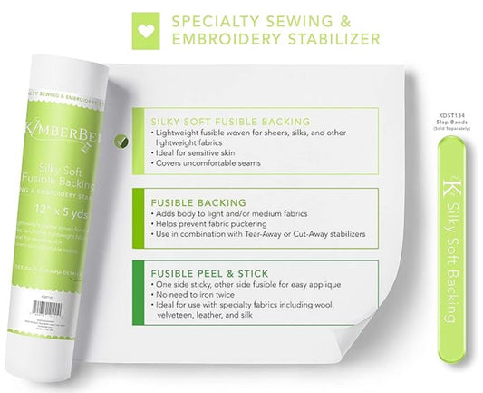 Kimberbell Silky Soft Fusible Backing Sewing and Embroidery 12"x5 yds