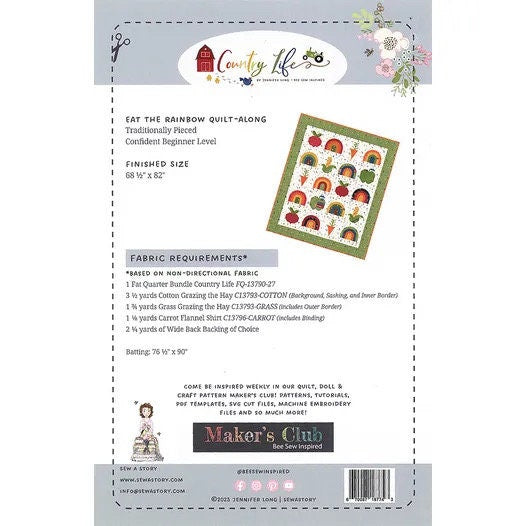 LAST RESTOCK!! Riley Blake Bee Sew Inspired Eat The Rainbow Quilt Kit Featuring Country Life Fabric Collection