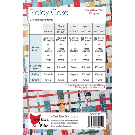 Cluck Cluck Sew Plaidy Cake Quilt Pattern (5 Size Variations Per Pattern)