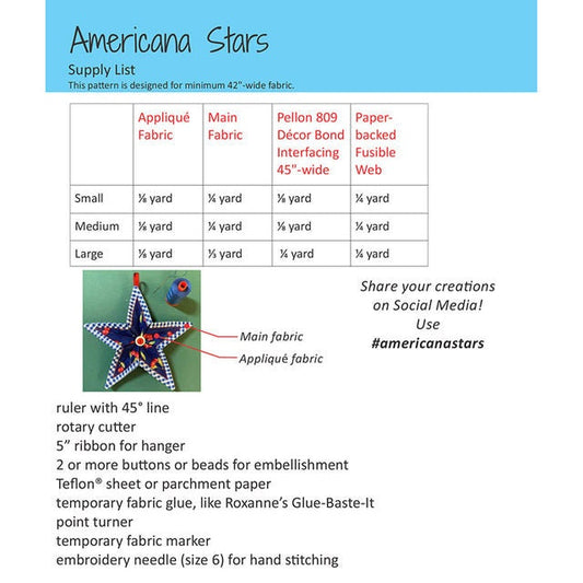 Poorhouse Quilt Designs Americana Stars Ornament Quilt Pattern - 3 Size Variations Per Pattern PQD-243