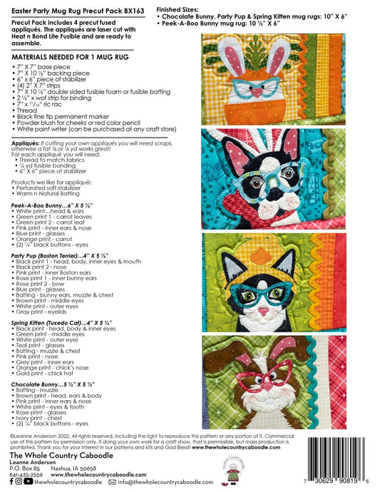 LAST ONE!! The Whole Country Caboodle Easter Party Mug Rug Precut Pack Pattern Finished Size: 10-1/2"x6"