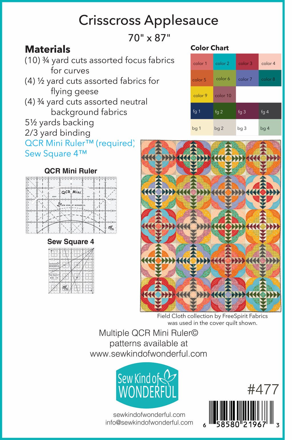 Sew Kind of Wonderful Crisscross Applesauce Quilt Pattern Finished Size: 70"x87"