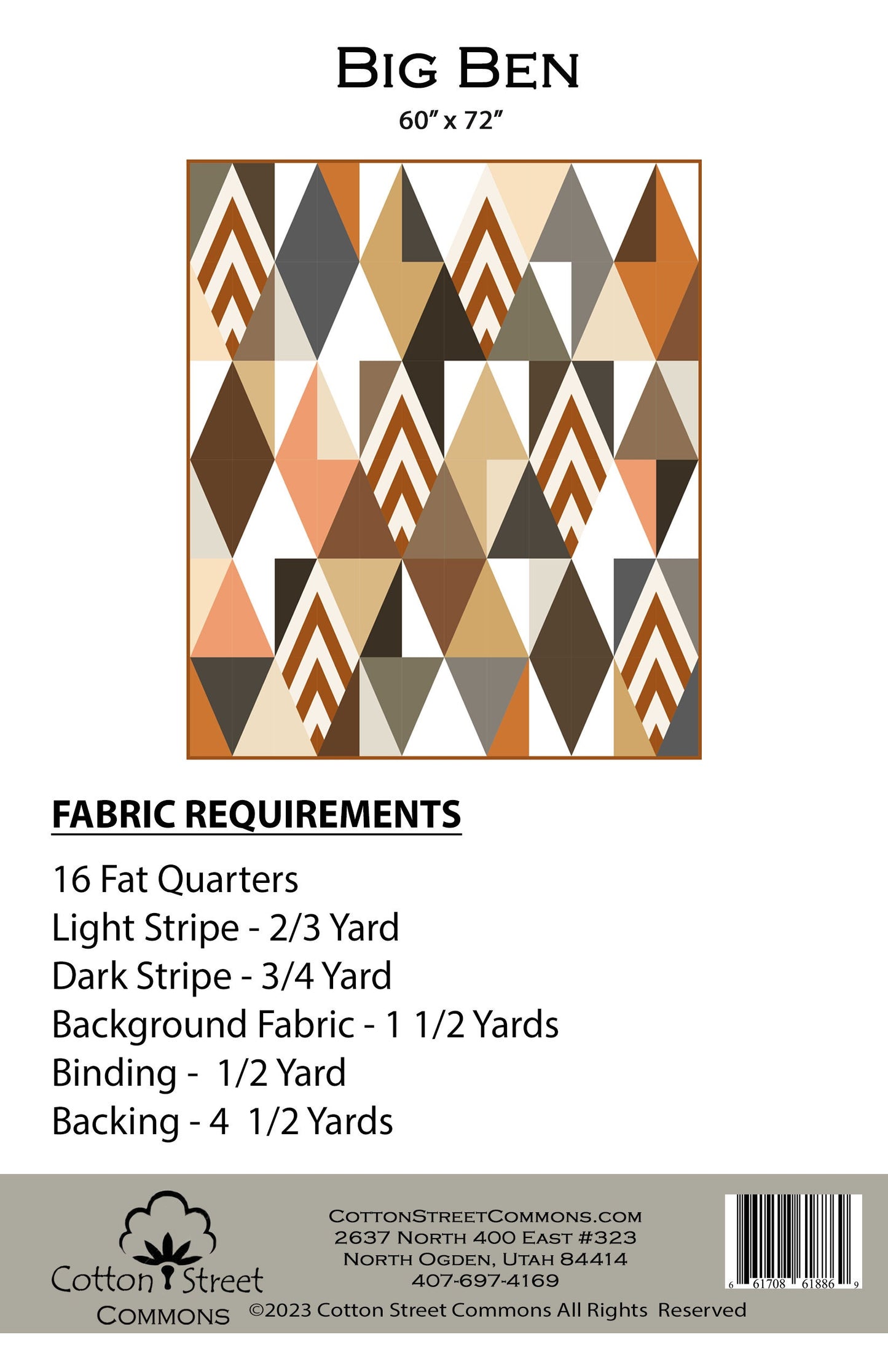 Cotton Street Commons Big Ben Quilt Pattern Finished Size: 60"x72"