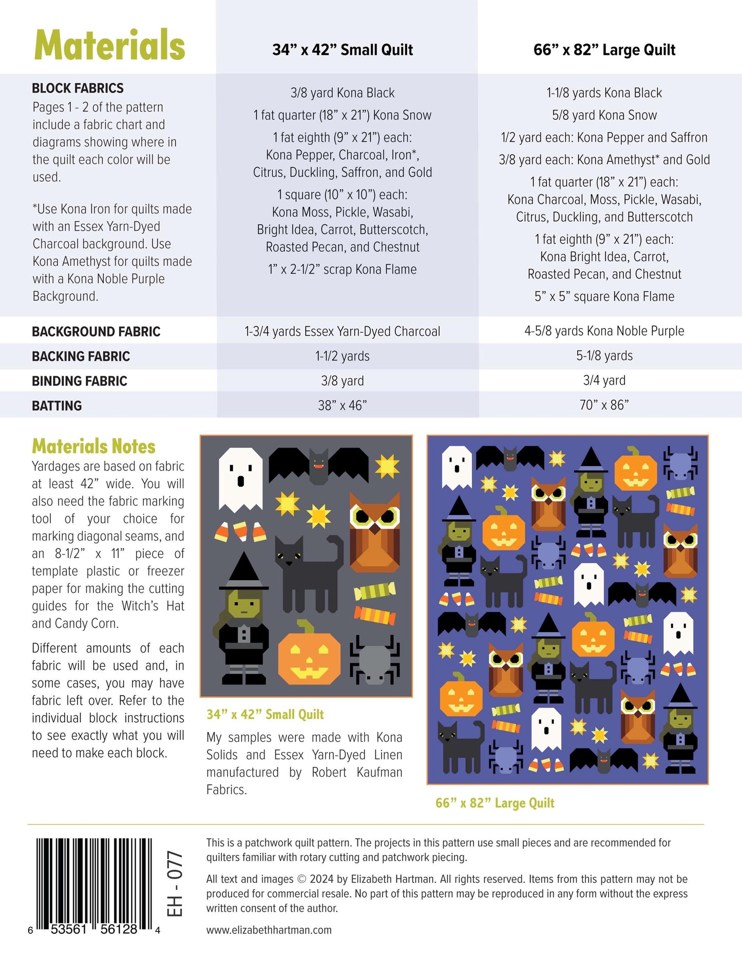 Elizabeth Hartman Happy Halloween - 2 Size Variations Per Pattern