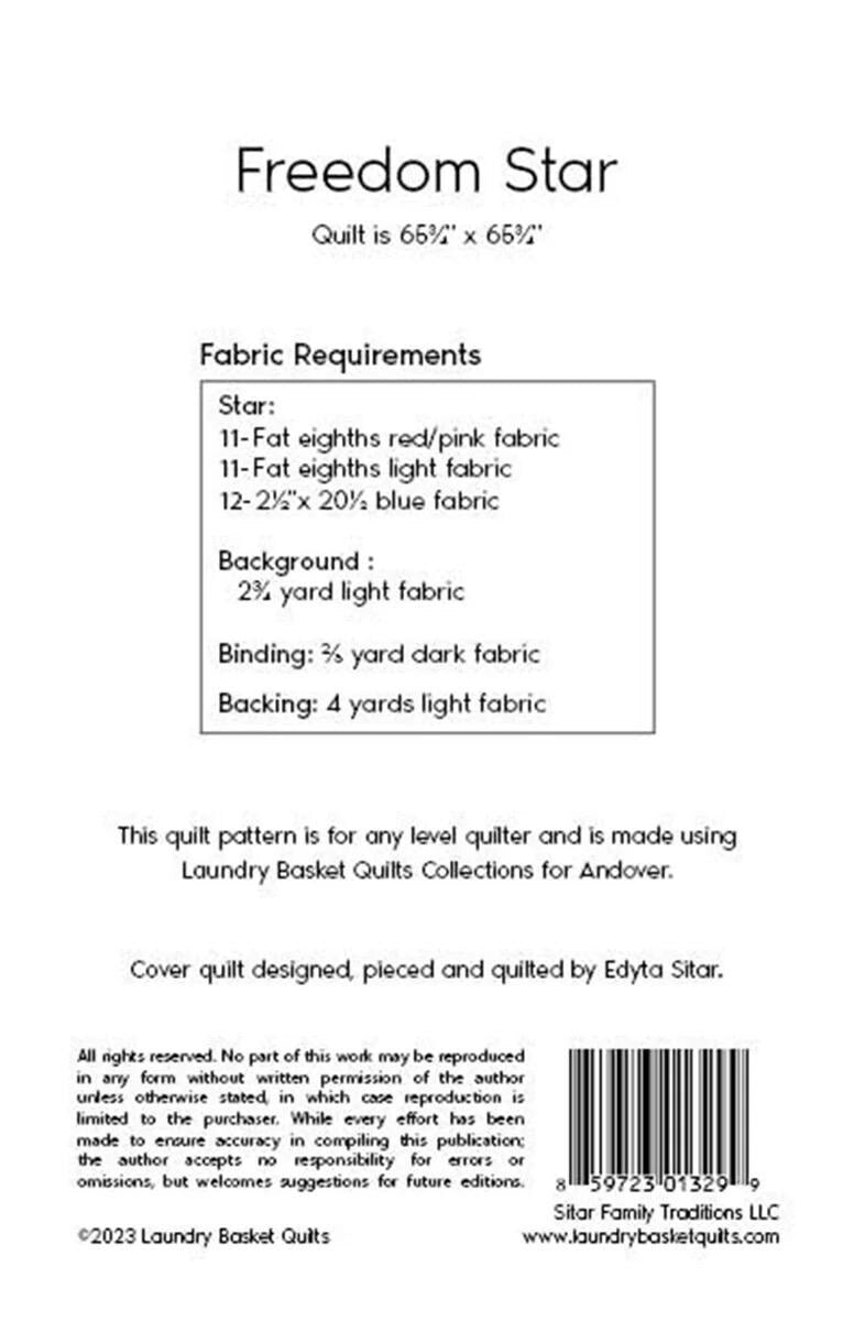 Laundry Basket Quilts Freedom Star Quilt Pattern Finished Size: 65.75"x65.75"