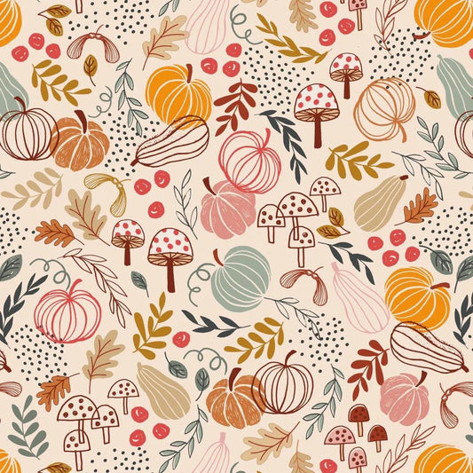 LAST BOLT! Lewis & Irene Snuggle Season Fabric Collection Pumpkins on Cream Premium 100% Cotton Quilt Shop Quality Fabrics