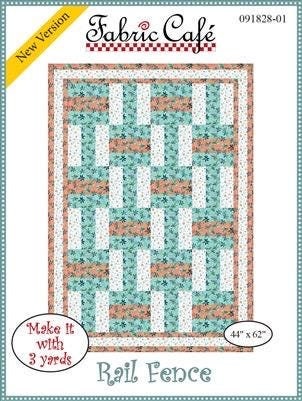 Fabric Cafe Rail Fence Quilt Pattern - Uses Only 3 Yards of Fabric Finished Size: 44"x62"