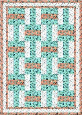 Fabric Cafe Rail Fence Quilt Pattern - Uses Only 3 Yards of Fabric Finished Size: 44"x62"