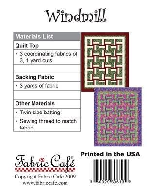 Fabric Cafe Windmill Quilt Pattern - Uses Only 3 Yards of Fabric Finished Size: 44.5"x55.5"