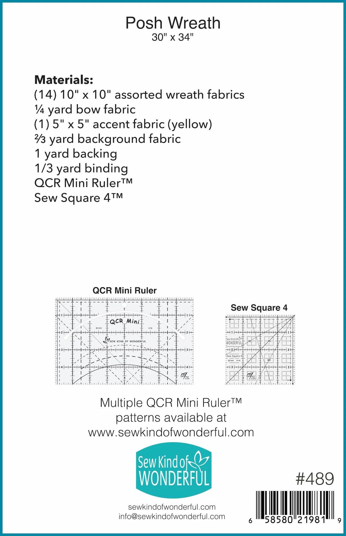 Sew Kind of Wonderful Posh Wreath Quilt Pattern Finished Size: 30"x34"