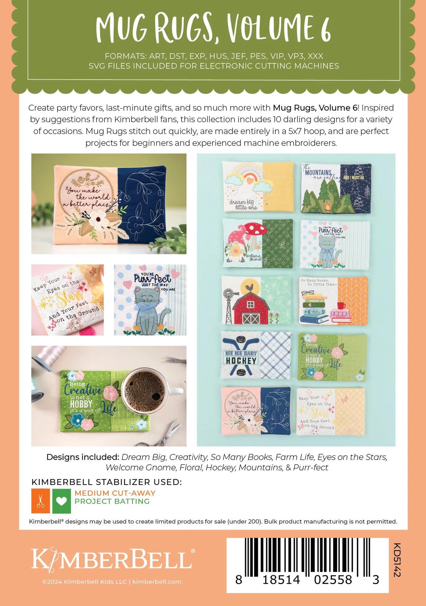 Kimberbell Mug Rugs Volume 6 Machine Embroidery CD (Optional Embellishment Kit Available)