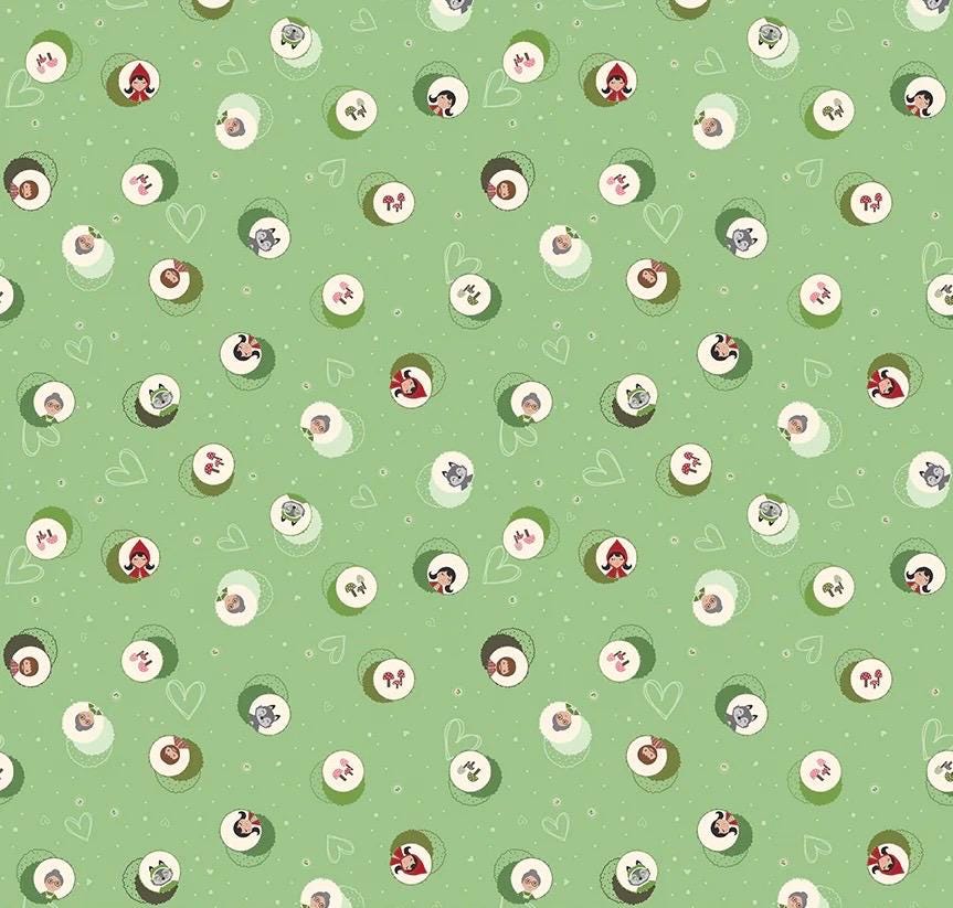 Riley Blake Jennifer Long To Grandmother's House Fabric Collection Story Character Cameos on Green Premium 100% Cotton Fabrics