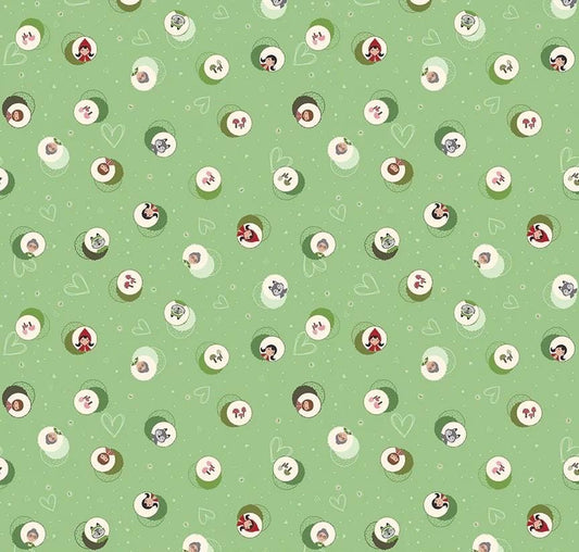 Riley Blake Jennifer Long To Grandmother's House Fabric Collection Story Character Cameos on Green Premium 100% Cotton Fabrics